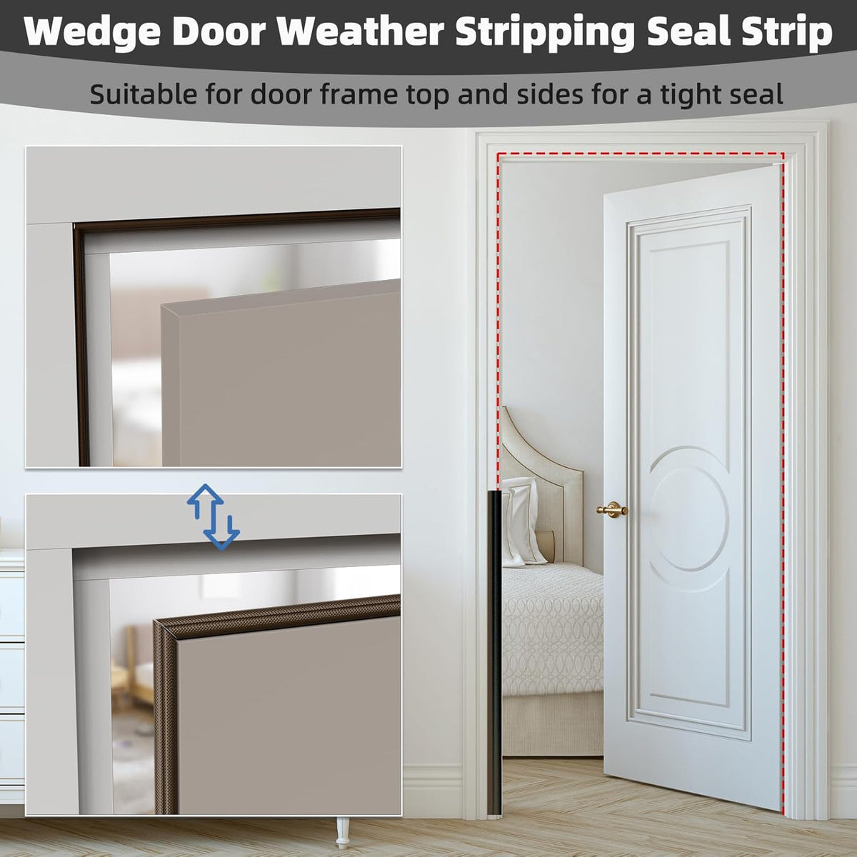 2Pcs×196" Wedge Weather Stripping Door Seal Strip for Door Frame & Window,Self Adhesive Window