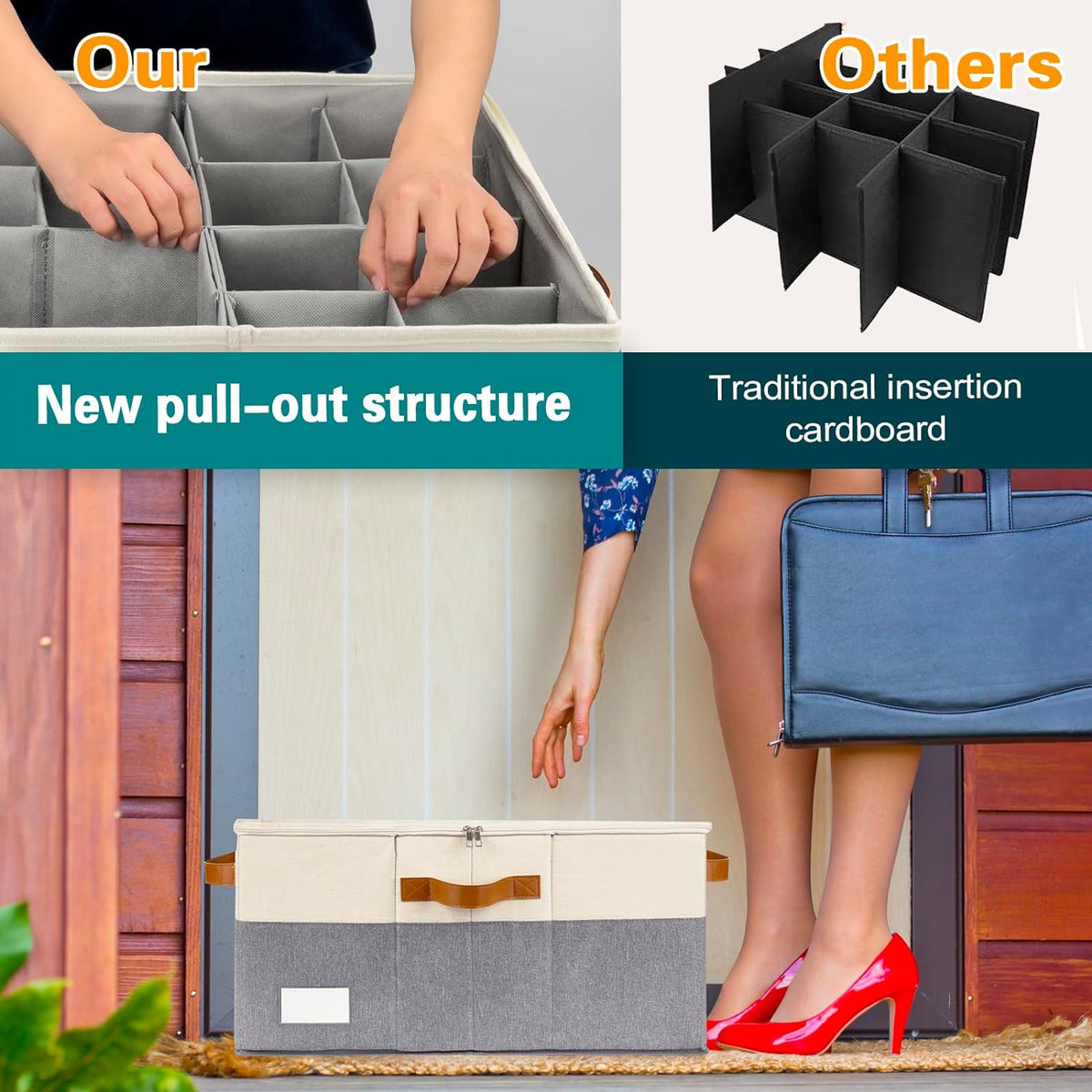 Shoe Organizer for Closet, Foldable Shoe Storage Bins with Clear Cover, Space Saving Shoes Holder