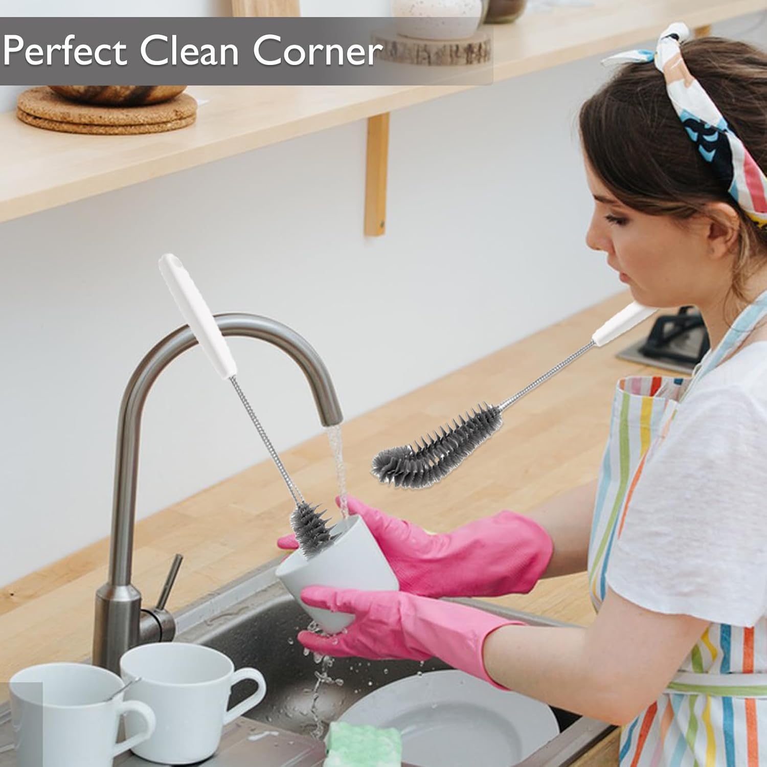 2-Pack 16 inches Long Handle Bottle Cleaning Brushes - Ideal for Coffee Glasses, Pots, Milk Cups