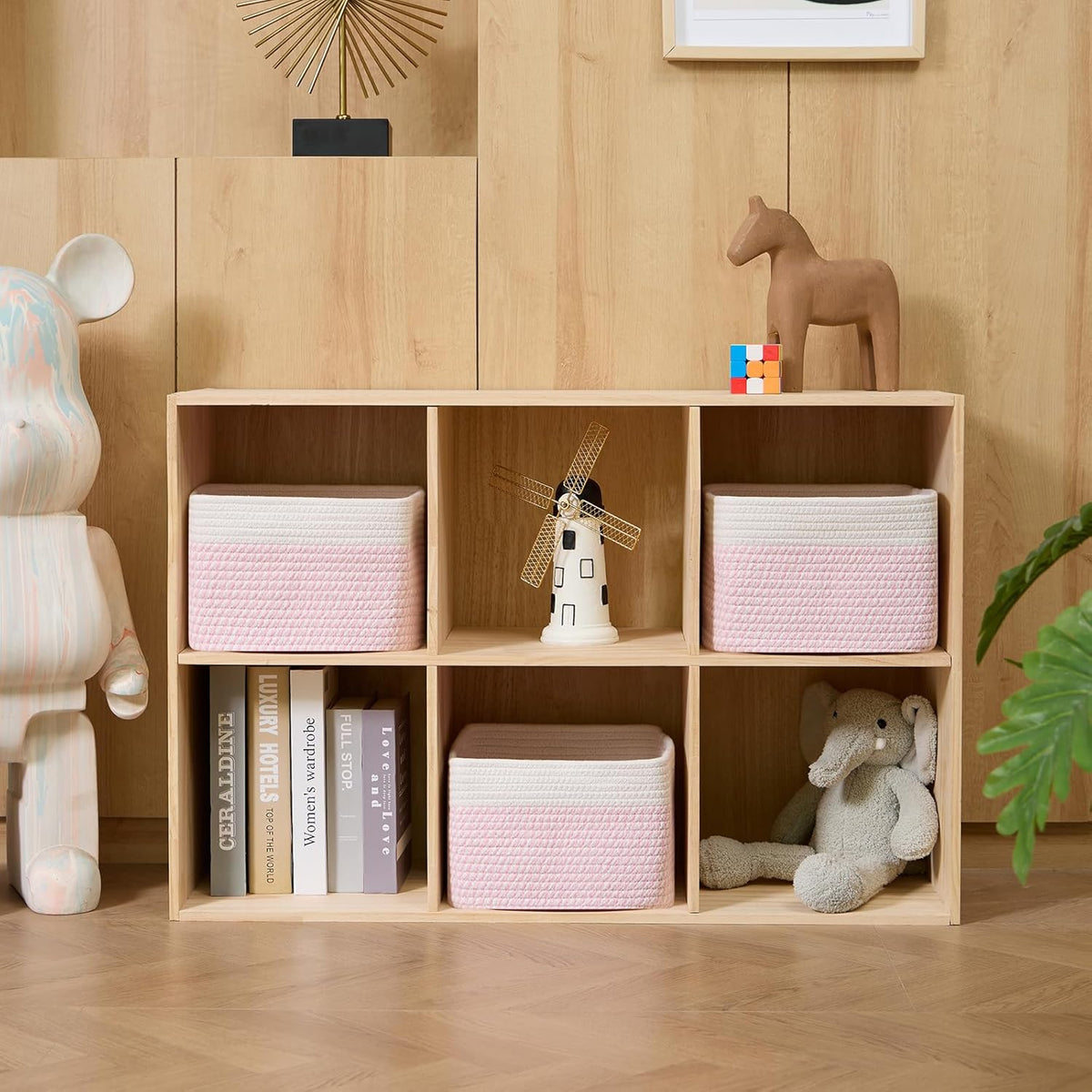 Small Organizing Baskets for Cubes Shelf, 9.7x9.7x7.1 Inch Rope Woven Storage Bins for Nursery