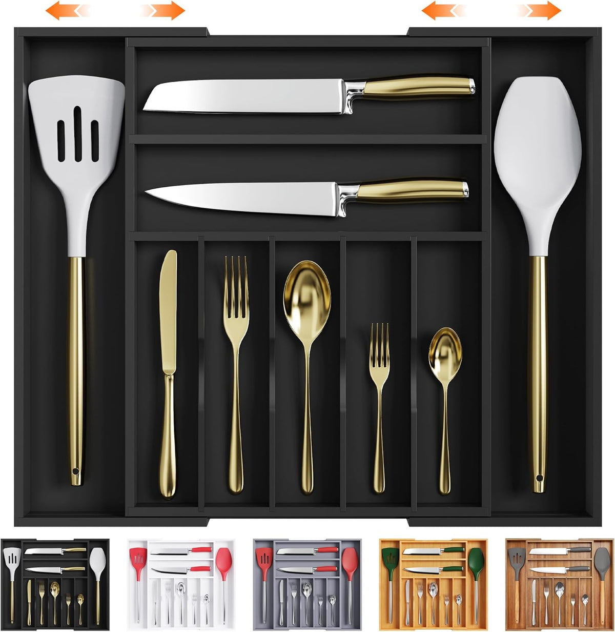 Bellsal Large Premium Bamboo Silverware Organizer - Expandable Utensil Drawer Organizer - 17"x19.6"