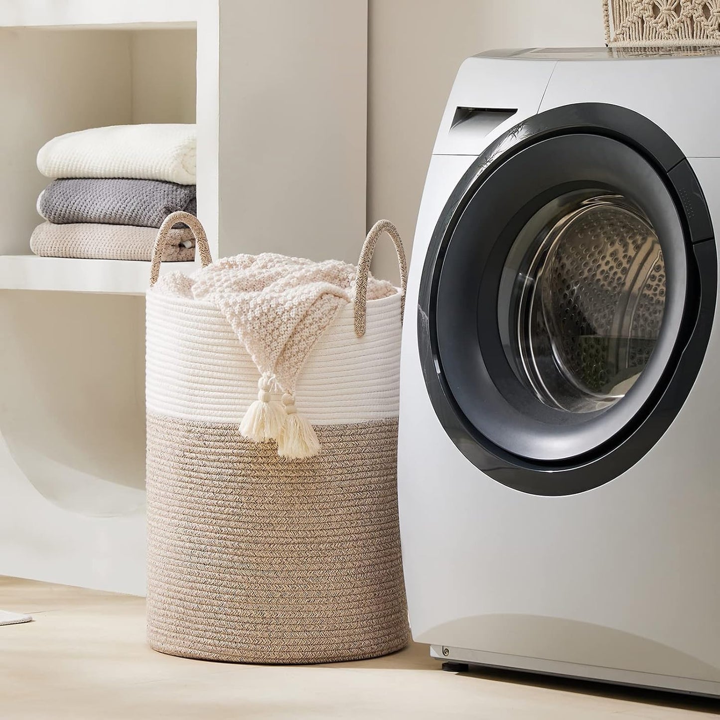 YOUDENOVA Woven Rope Laundry Hamper Basket, 72L Tall Luandry Basket, Baby Nursery Hamper for