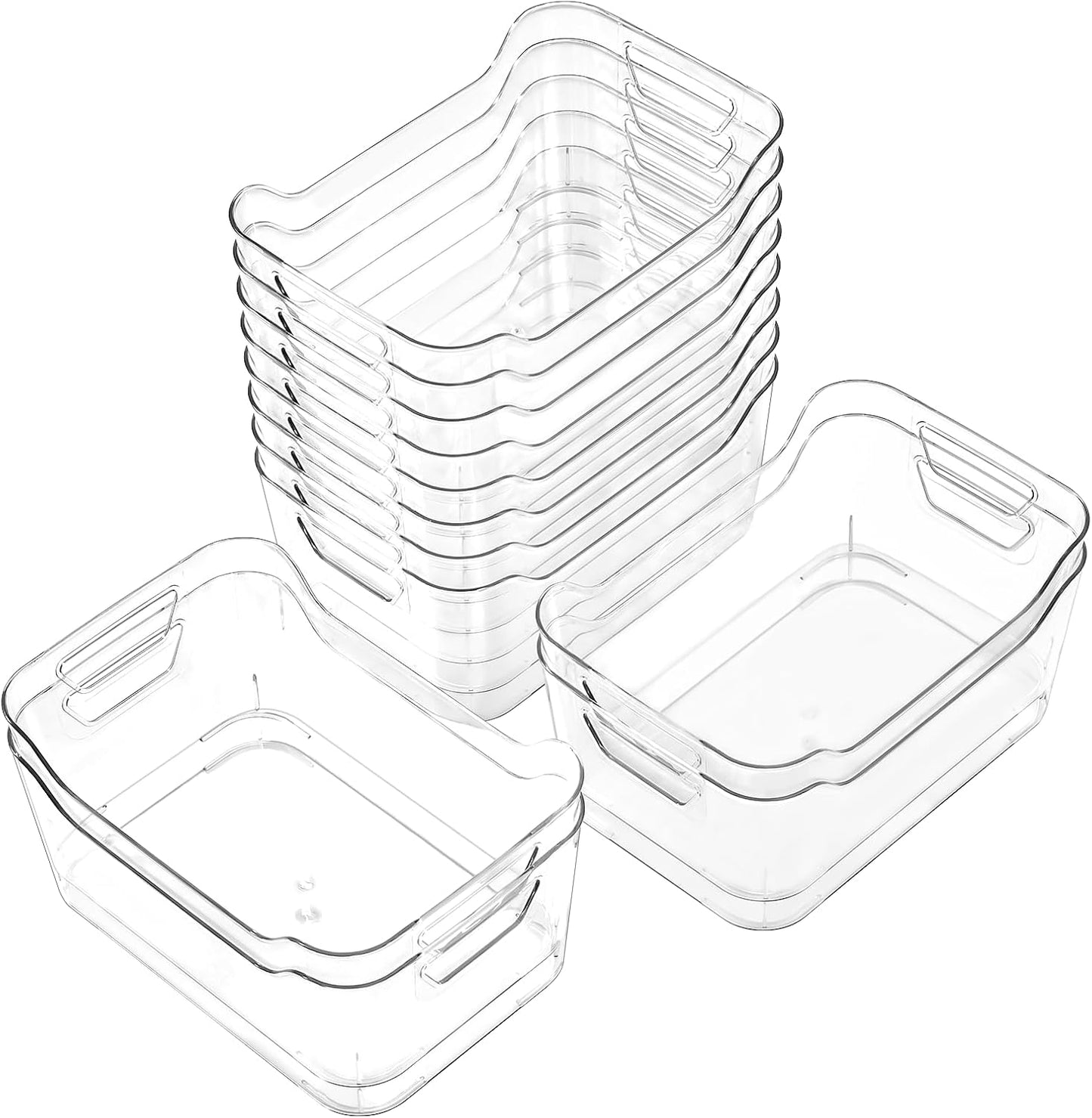 12 Pack Clear Plastic Storage Bins, Pantry Organizers and Storage, Clear Pantry Organizer Bins