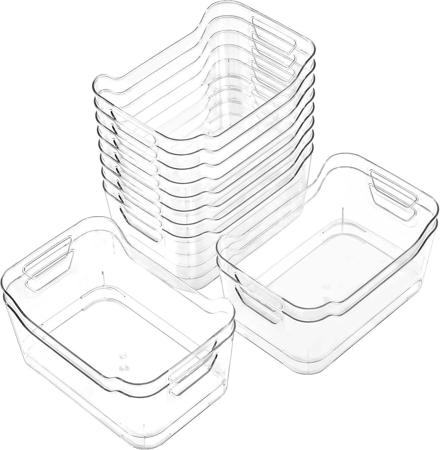 12 Pack Clear Plastic Storage Bins, Pantry Organizers and Storage, Clear Pantry Organizer Bins