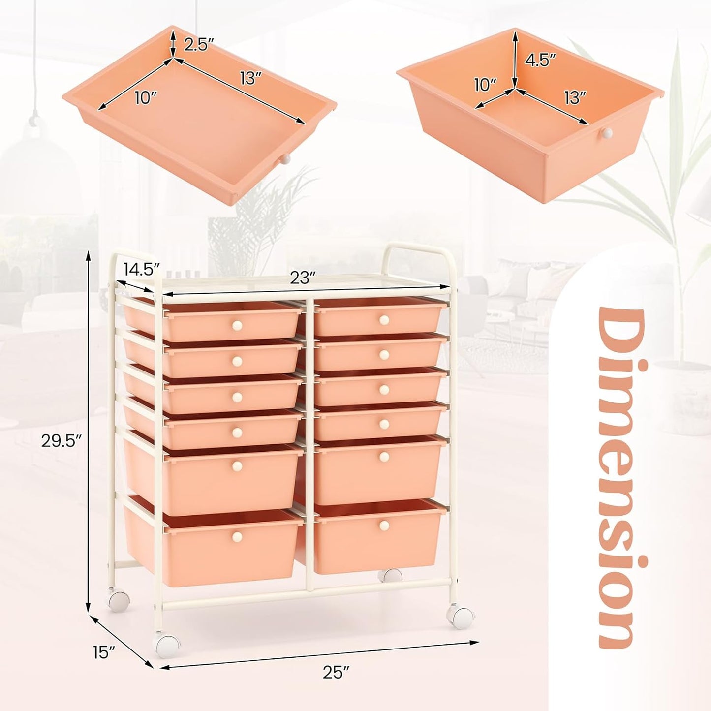 GOFLAME 12-Drawer Rolling Storage Cart, Multipurpose Organizer Cart with 2 Sizes Plastic Drawers