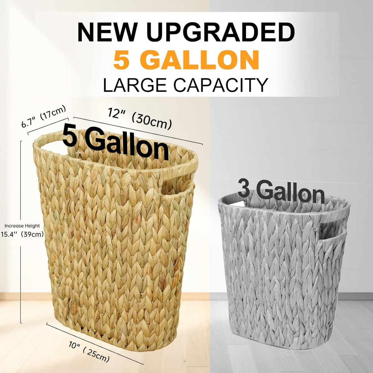 Wicker Trash Can,Bathroom Trash Can,Water Hyacinth Wicker Waste Basket for Bathroom,Handwoven