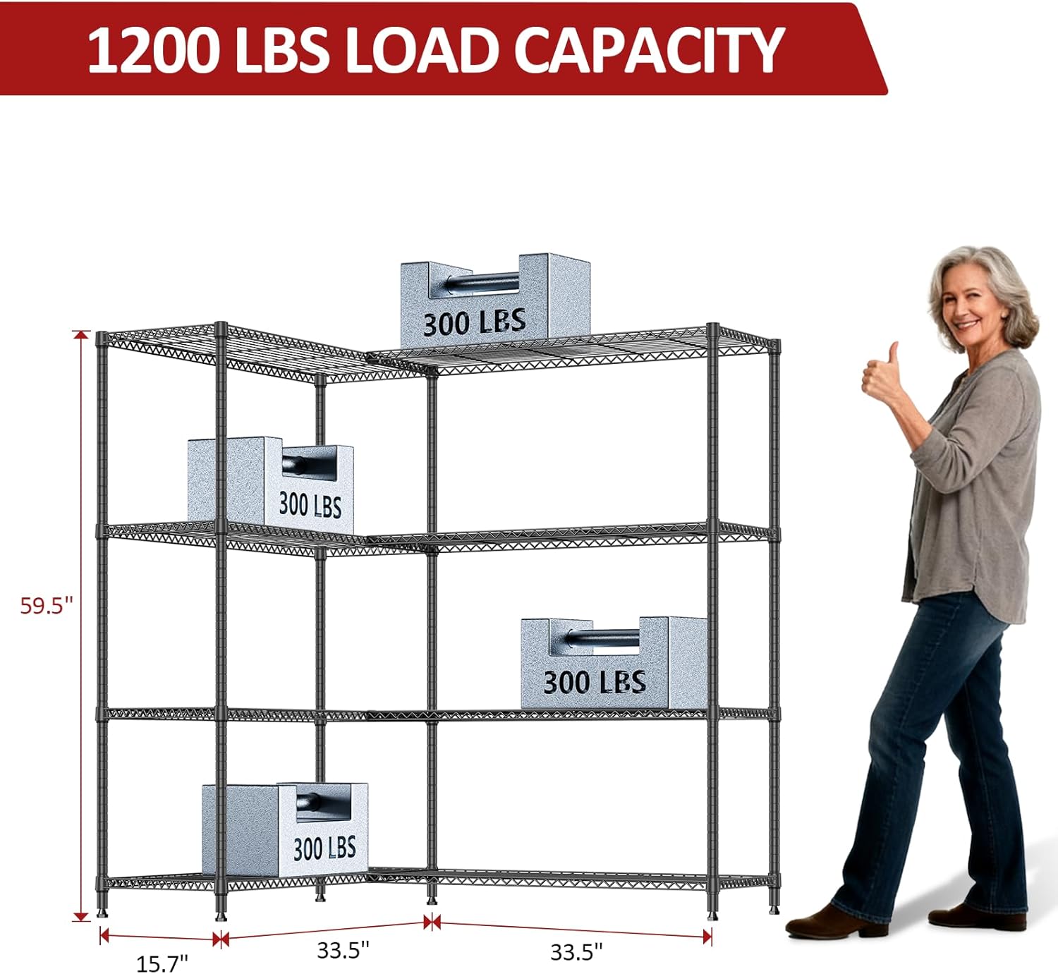 IZEUK 1147 LBS Garage Shelving Wide Storage Shelves Metal Shelves Heavy Duty Adjustable Utility