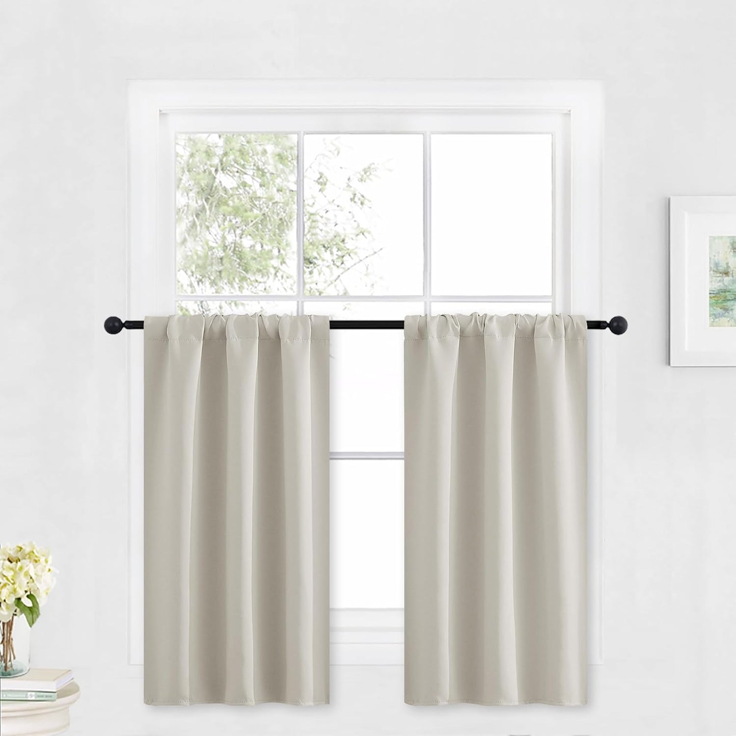 RYB HOME Blackout Short Cafe Curtains, Privacy Light Block Small Window Curtains for Bedroom