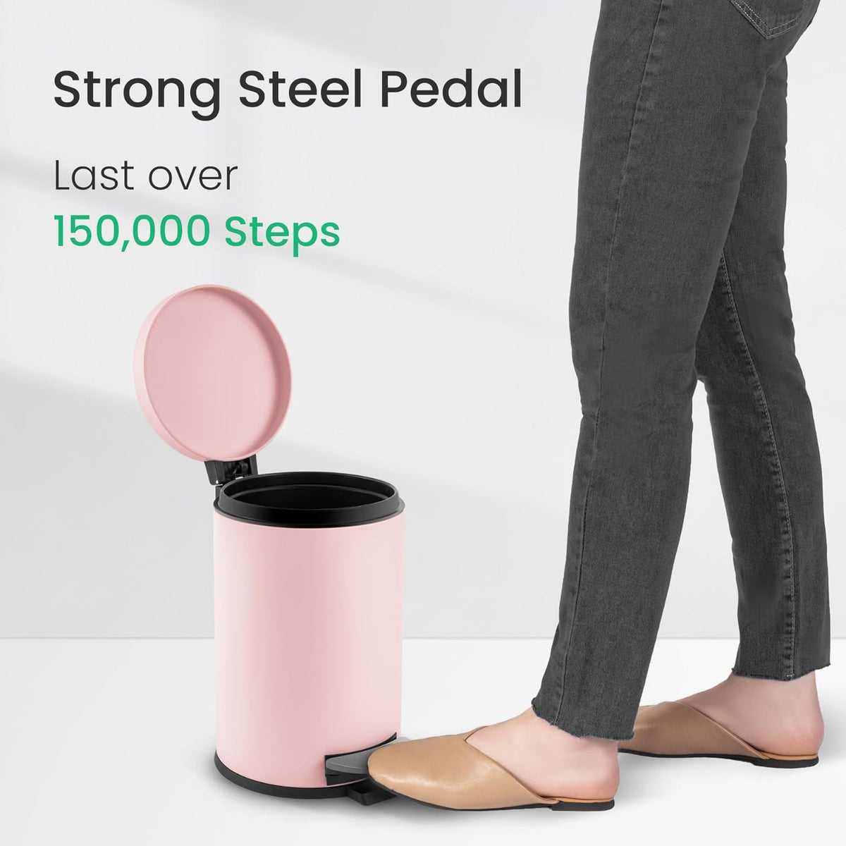 Cesun 1.2 Gallons Small Pink Trash Can, Bathroom Garbage Can with Lid and Foot Pedal, Mini Round