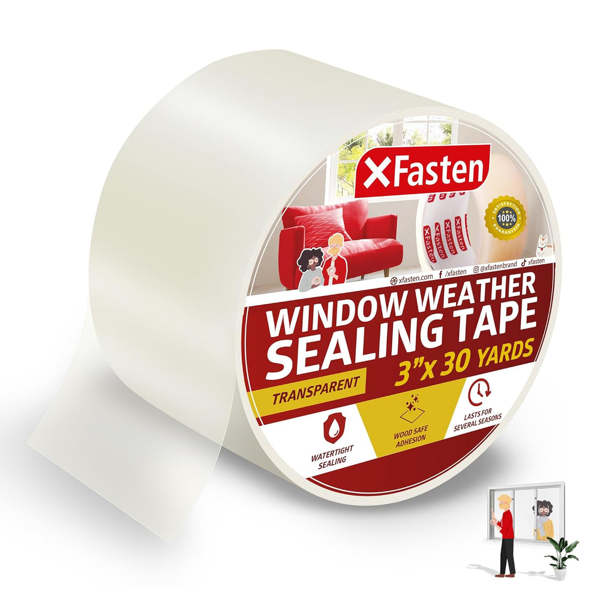 XFasten Window Sealing Tape for Winter 3” x 30 Yards RV Window Stripping for Winter | Heavy-Duty