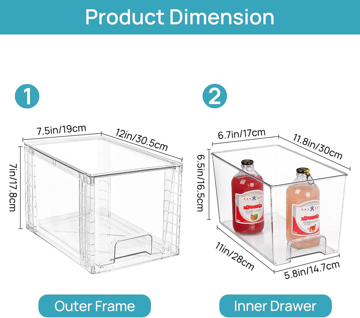 Vtopmart 2Pack Large Stackable Kitchen Pantry Storage Drawers, Clear Organizer Bins with Handles