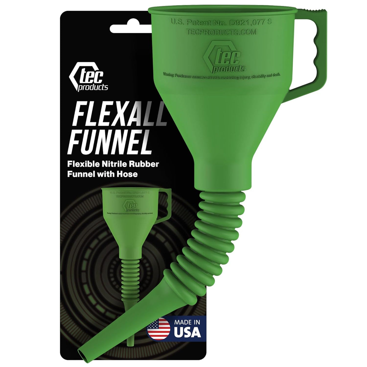 TEC Products FlexAll Long Flexible Funnel for Automotive Use - Durable Nitrile Rubber - Ideal for