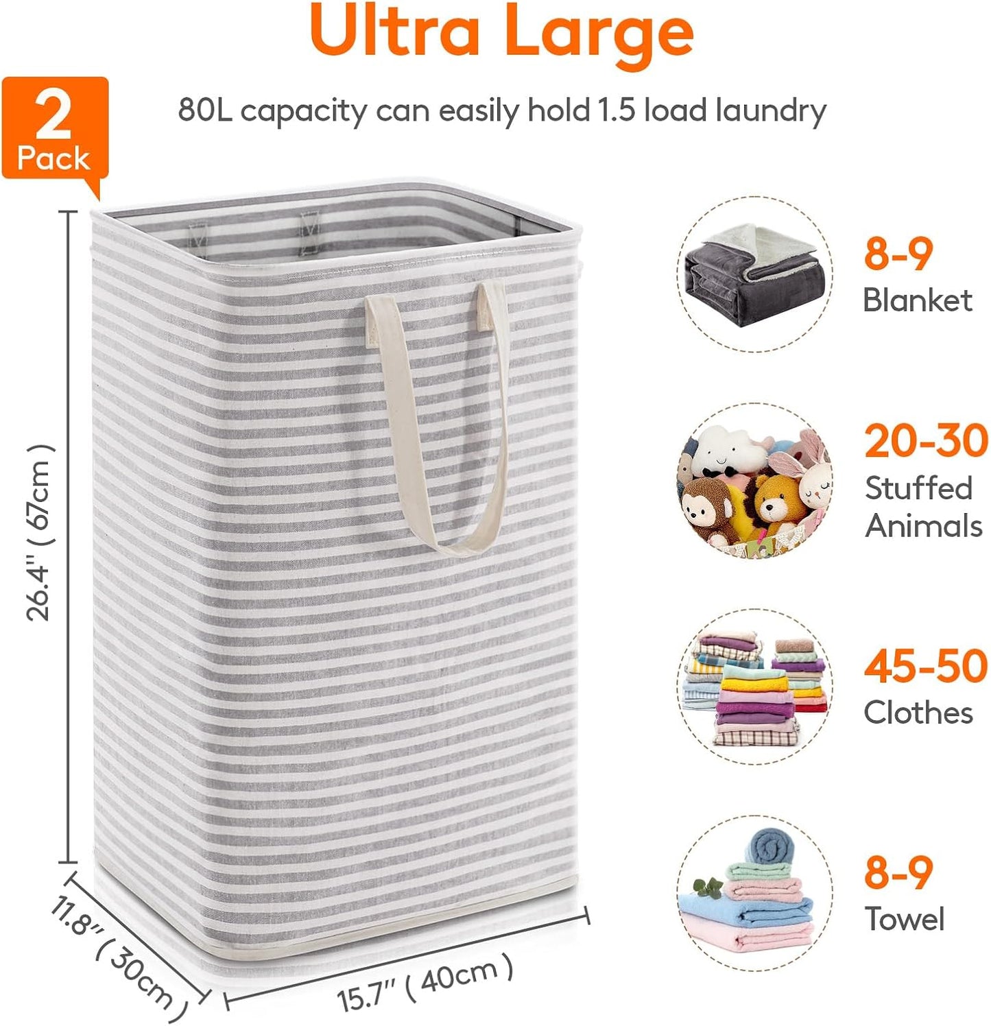 Lifewit 2 Pack Laundry Hamper Large Collapsible Laundry Baskets, Freestanding Waterproof Clothes