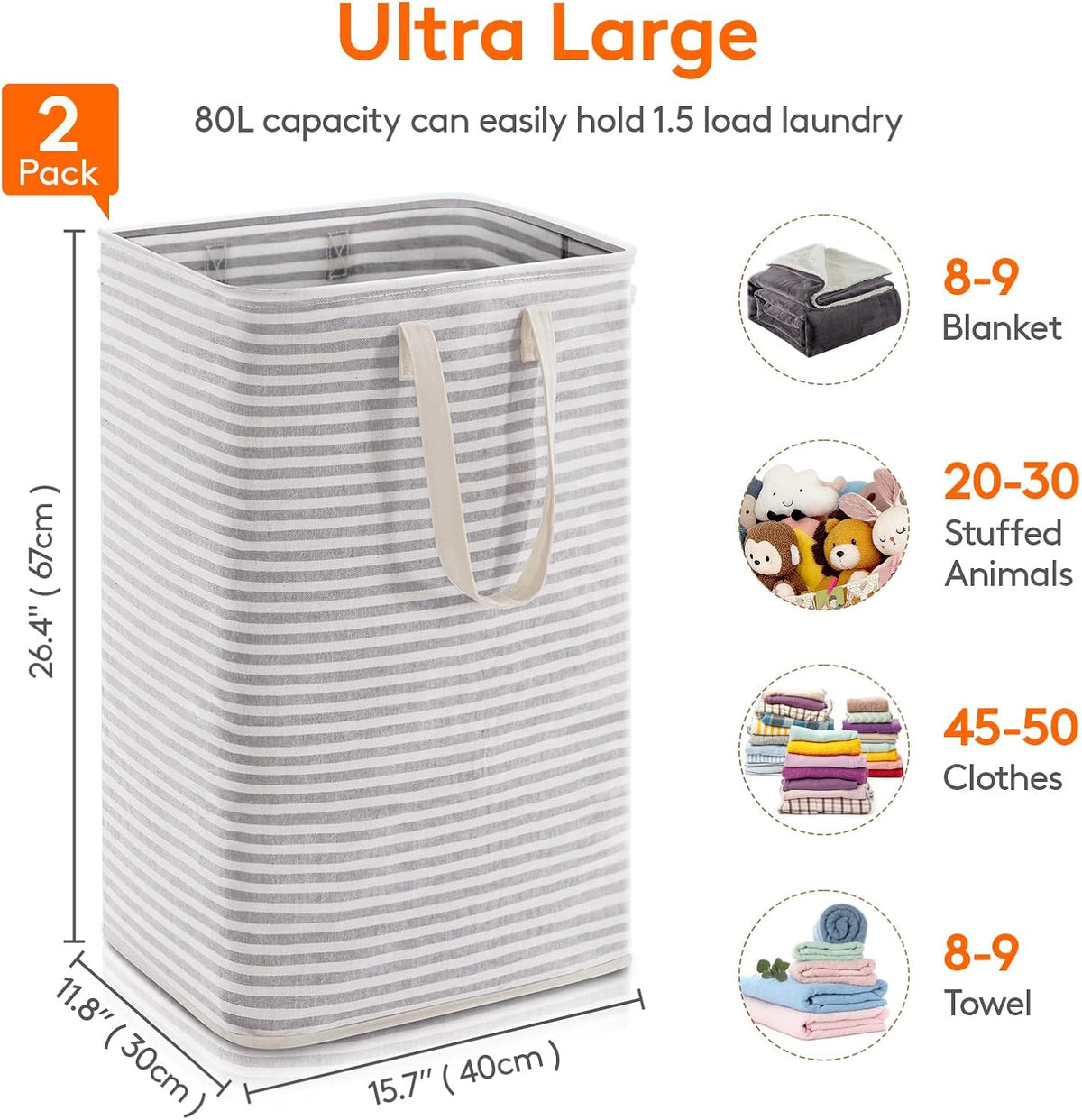 Lifewit 2 Pack Laundry Hamper Large Collapsible Laundry Baskets, Freestanding Waterproof Clothes