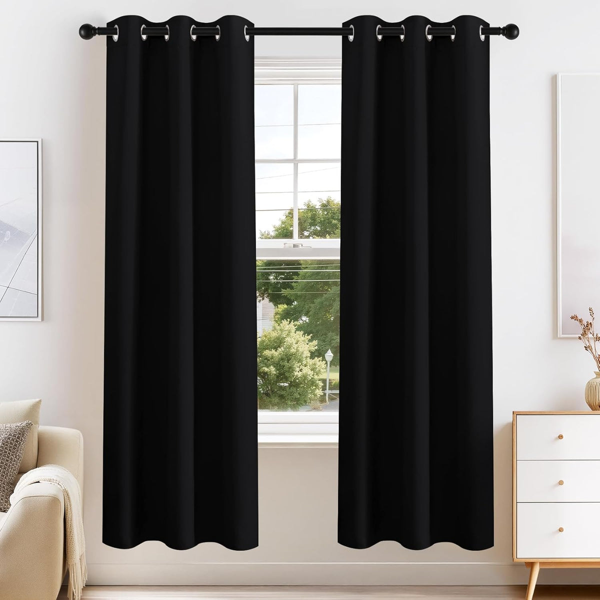 PONY DANCE Black Blackout Curtains for Bedroom 63 Inch Length 2 Panels Set, Thermal Insulated