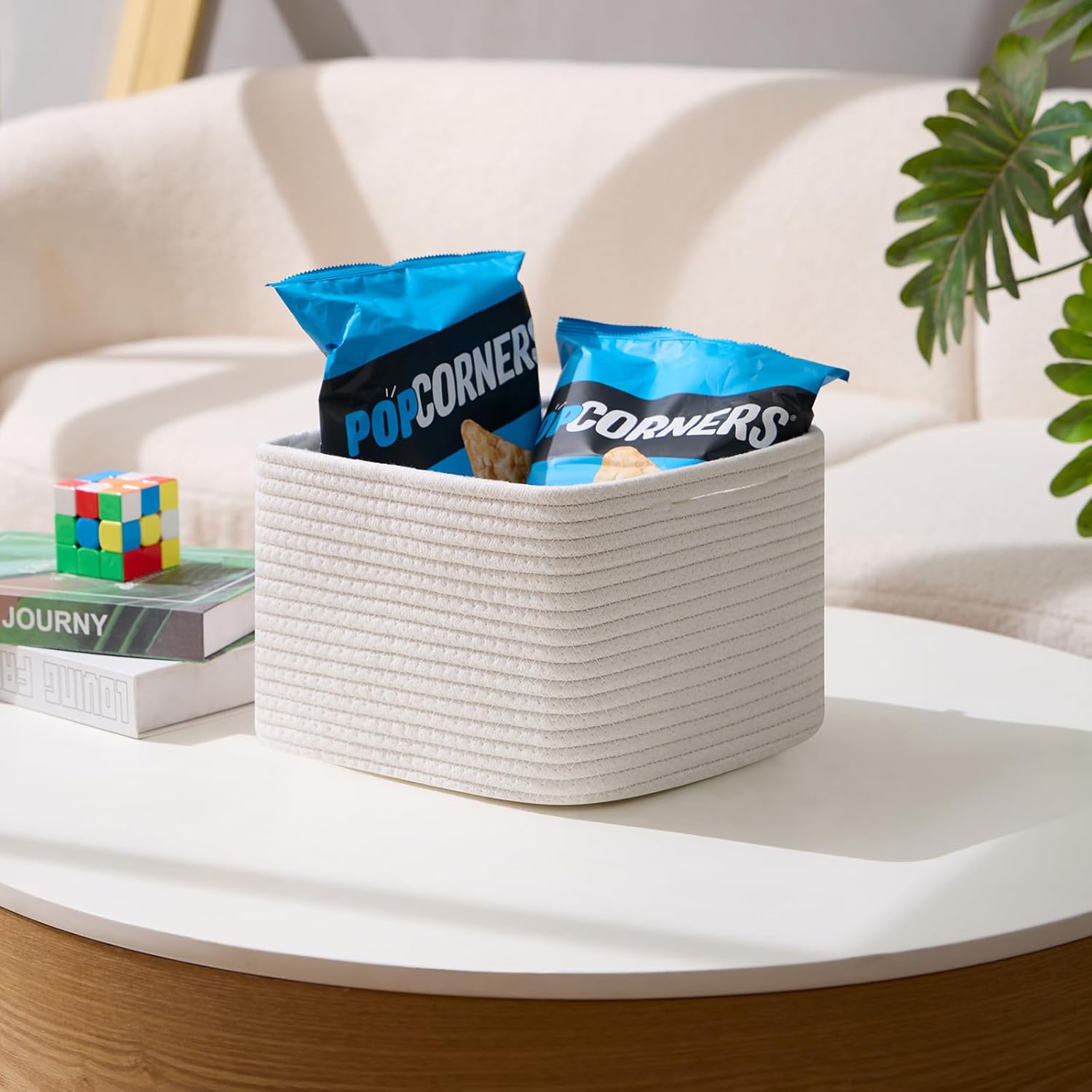 Small Organizing Baskets for Cubes Shelf, 9.7x9.7x7.1 Inch Rope Woven Storage Bins for Nursery
