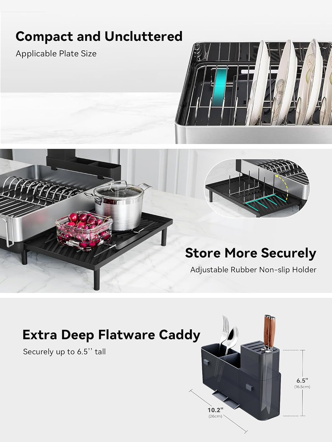 SUNLY Large Dish Drying Rack, Expandable Dish Racks for Kitchen Counter, Space Saving 304 Stainless
