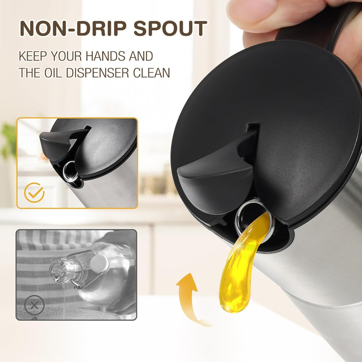 Vucchini Oil Dispenser Bottle Stainless Steel-Auto Flip Kitchen Oil and Vinegar Dispenser Set With