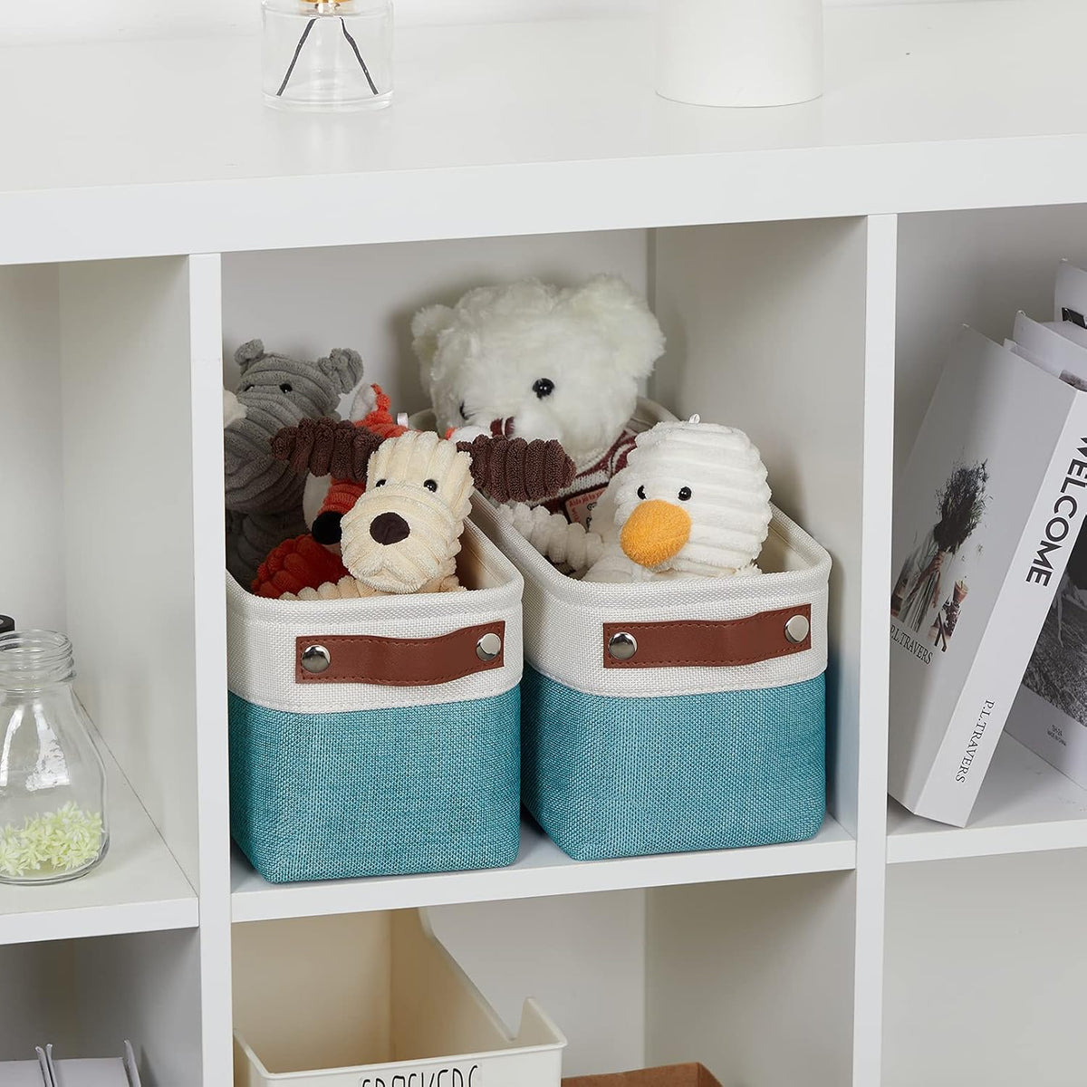 DULLEMELO Small Bathroom Closet Storage Baskets Canvas Fabric Storage Bins for Toilet 2 Pack