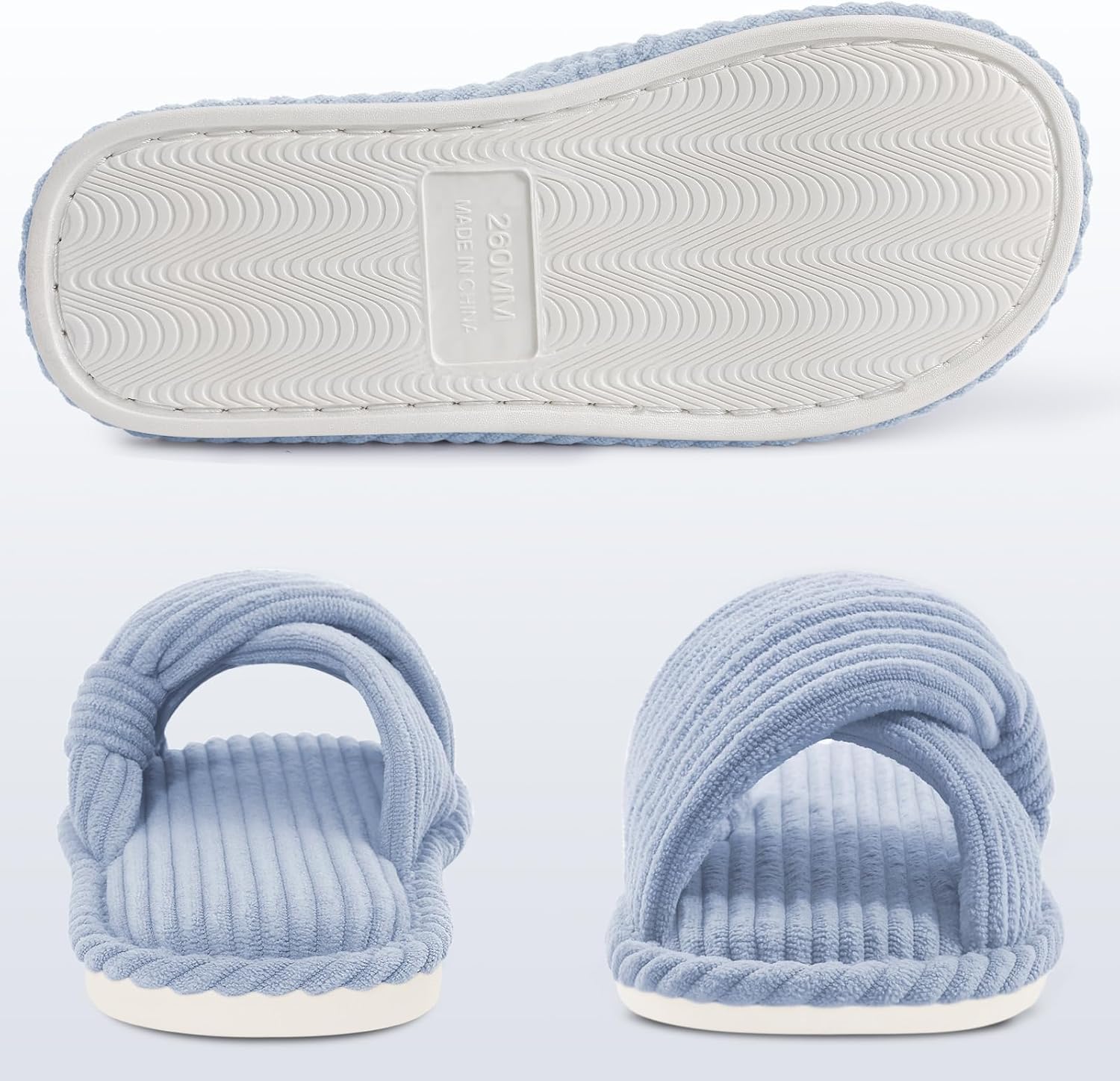 Evshine Summer House Slippers for Women Corduroy Cross Bow Indoor Slippers Open Toe Slip On Bedroom