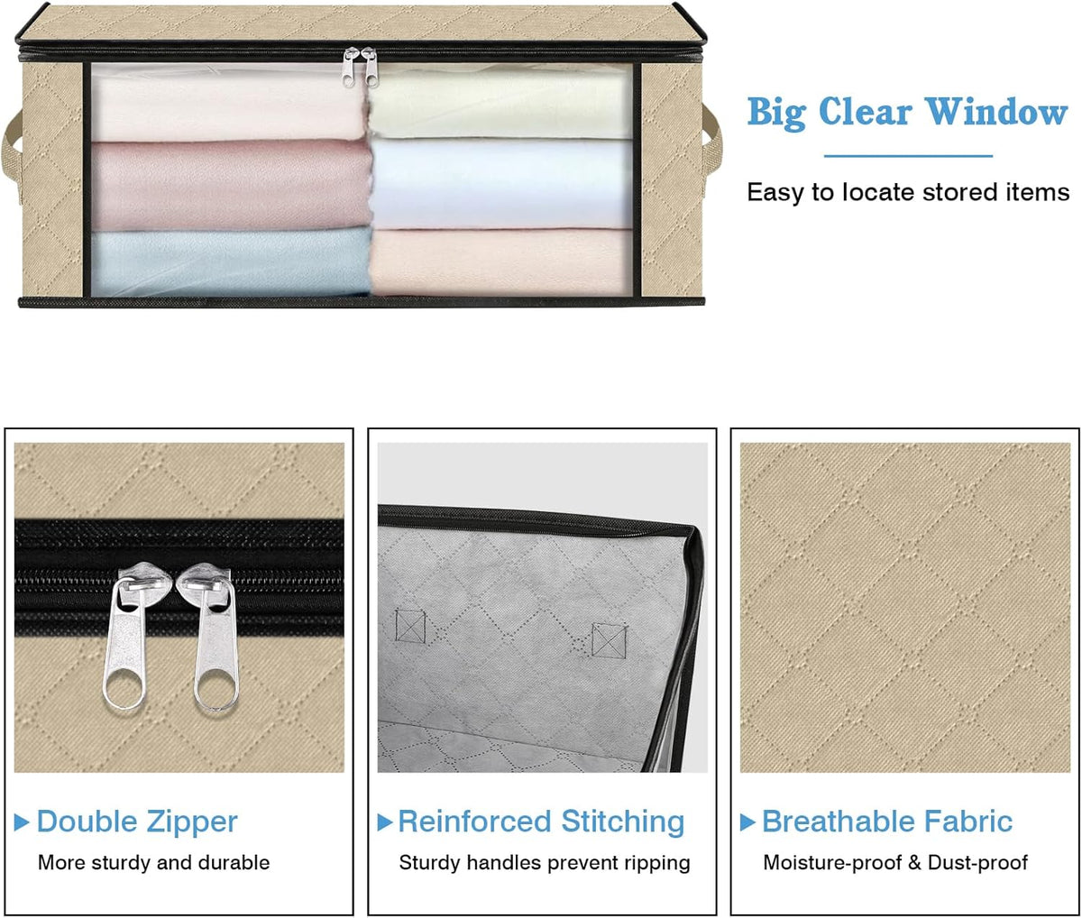 HomeHacks Storage 8-Pack Clothes Organizer Storage Bags Foldable Storage Box with Large Clear