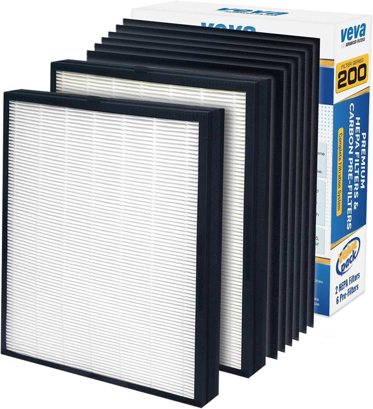 VEVA Premium 2 HEPA Replacement Filter Pack with 6 Activated Carbon Pre Filters to Stop Smoke Odor