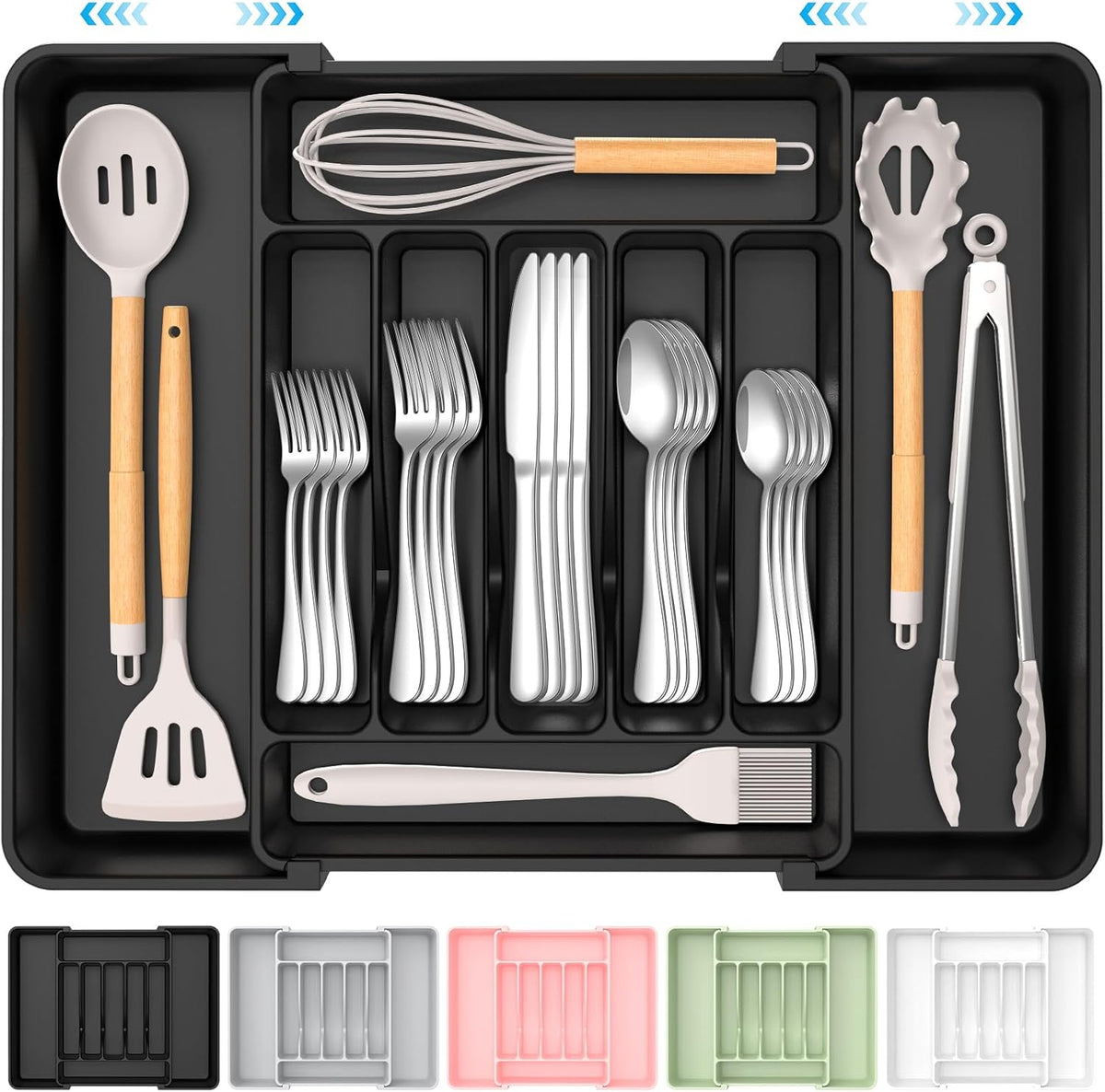 Extra Large Expandable Silverware Organizer, BPA-Free Food-Safe Cutlery Flatware Organizer, Kitchen
