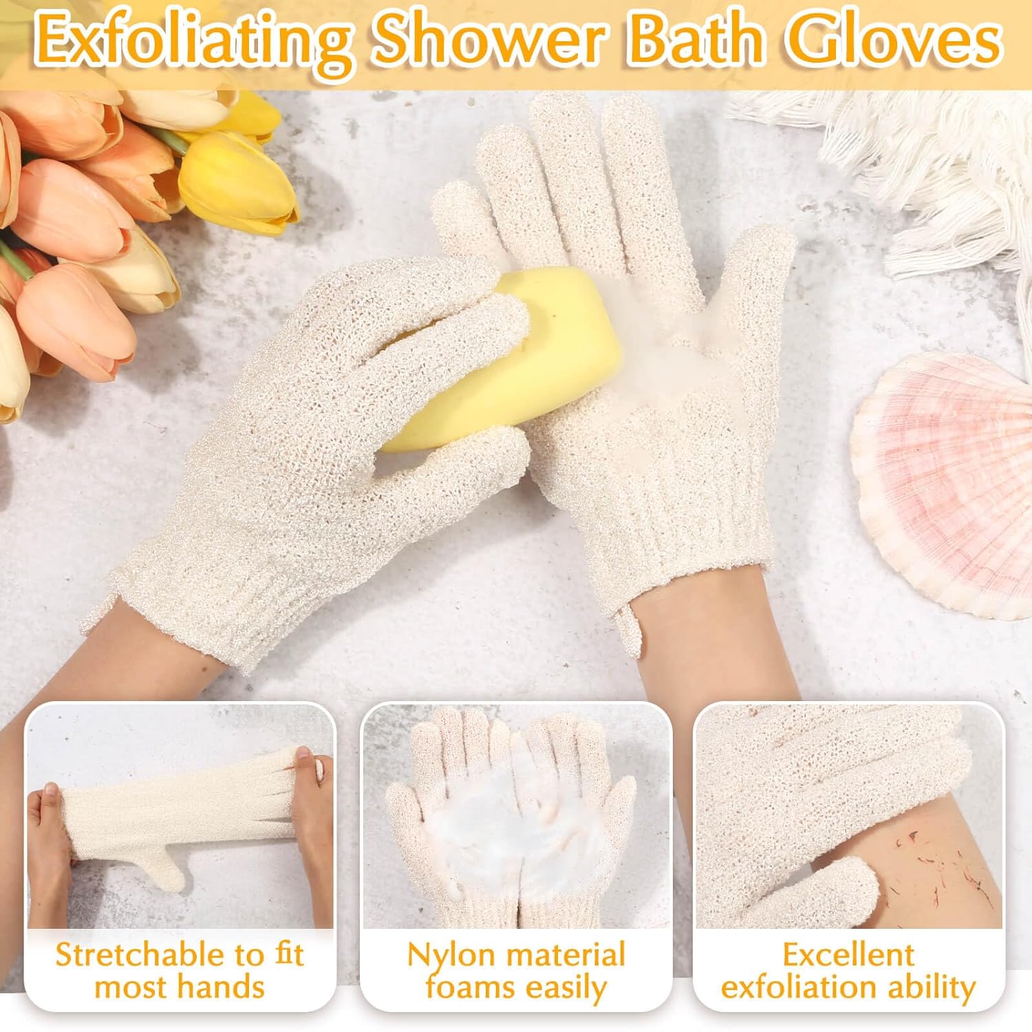 Anezus Exfoliating Back Scrubber Bath Gloves Set, Exfoliating Shower Towel with Shower Gloves for