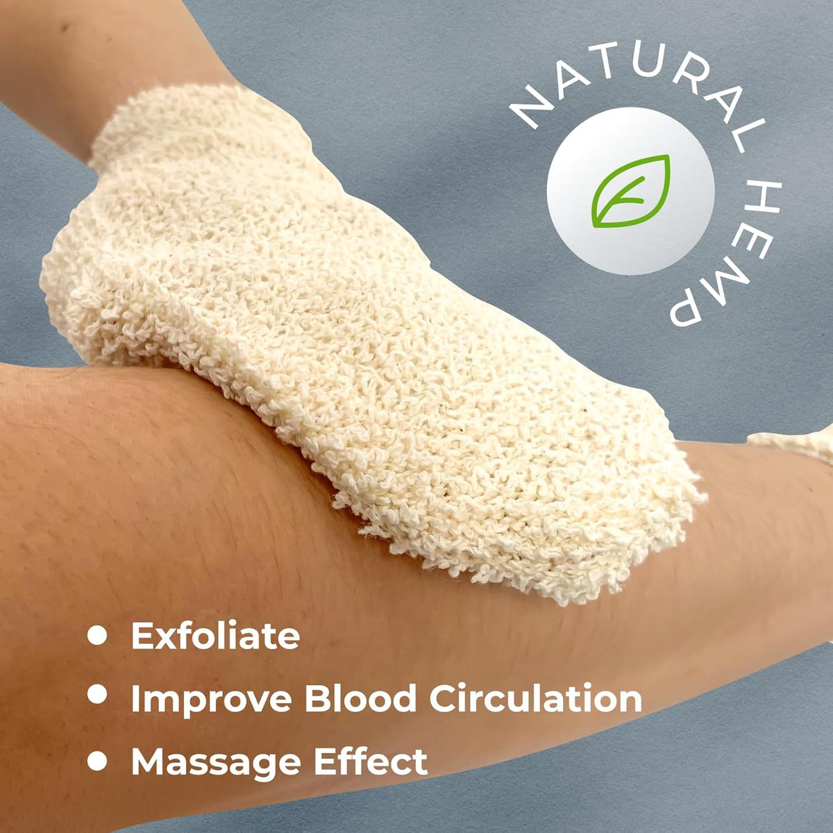 GUARD&MARINE Natural Shower Mitts - Hemp Bath Gloves for Skin Exfoliation, Mitt Washcloth for Body