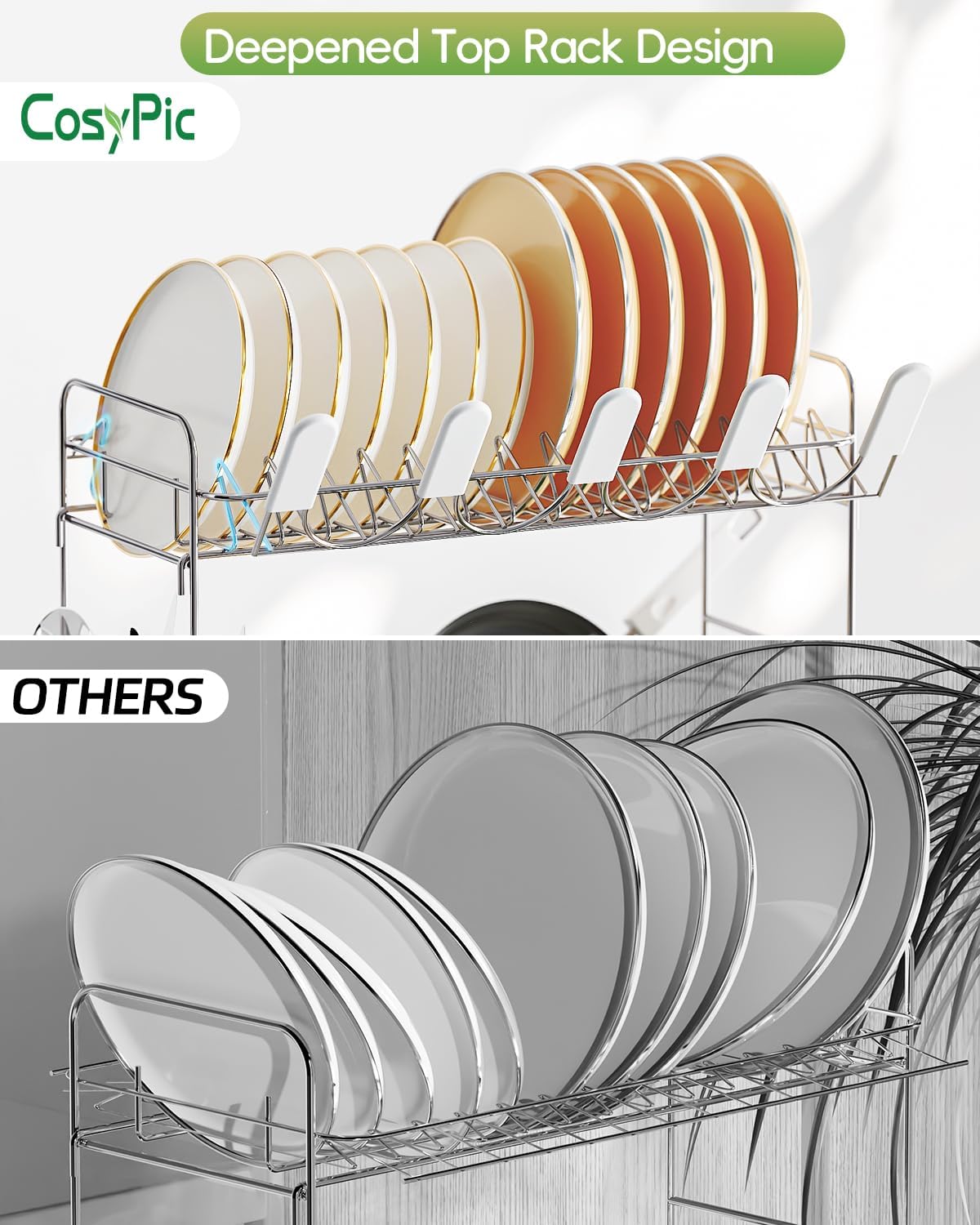 2 Tier Dish Drying Rack, Thicker Premium 304 Stainless Steel Dish Racks for Kitchen Counter