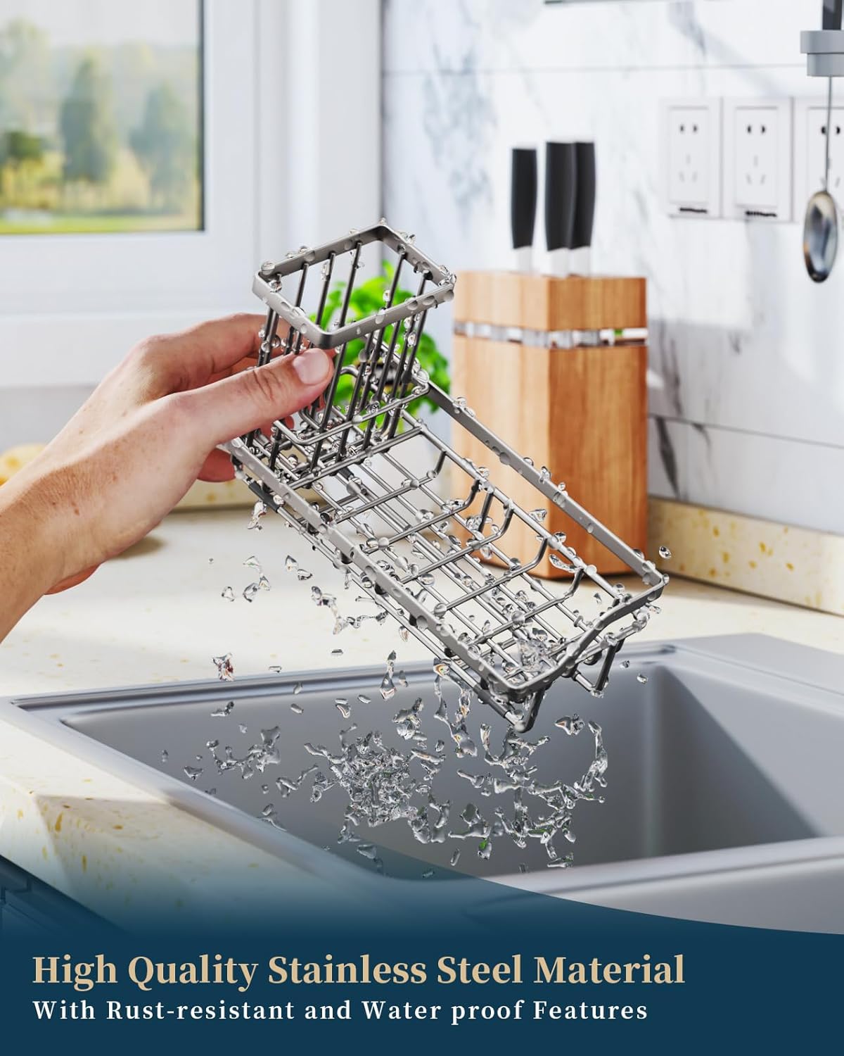 Consumest Sponge Holder for Kitchen Sink, Sink Caddy Organizer with Removable Drip Tray, Countertop