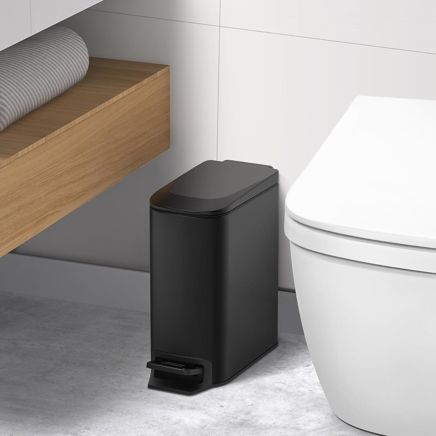 TIPGO Slim Bathroom Trash Can with Lid Soft Close, Step Pedal, 6 Liter / 1.6 Gallon Stainless Steel