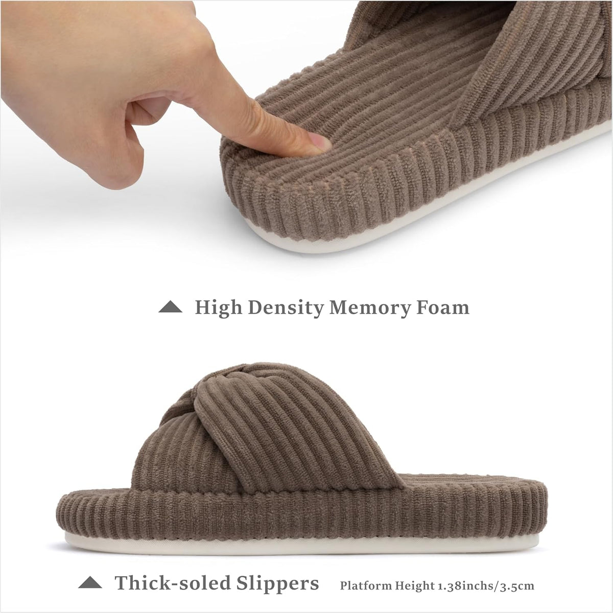 Chantomoo Slippers for Women Memory Foam House Bedroom Corduroy Bow Crossbands Slide Slipper Shoes