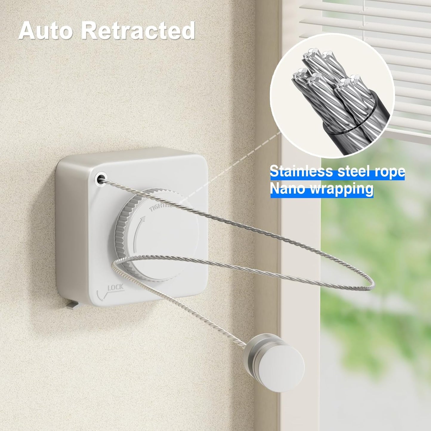 Retractable Clothesline Indoor, Non-Sagging Outdoor Clothes Line Retracting Heavy Duty Clothes