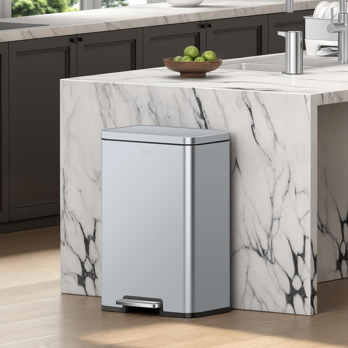 EKO Madison Matte Grey Stainless Steel 50 Liter/13.2 Gallon Step Trash Can with Inner Liner