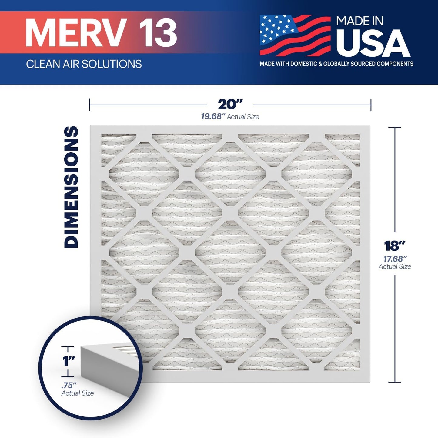 BNX TruFilter 18x20x1 Air Filter MERV 13 (12-Pack) - MADE IN USA - Electrostatic Pleated Air