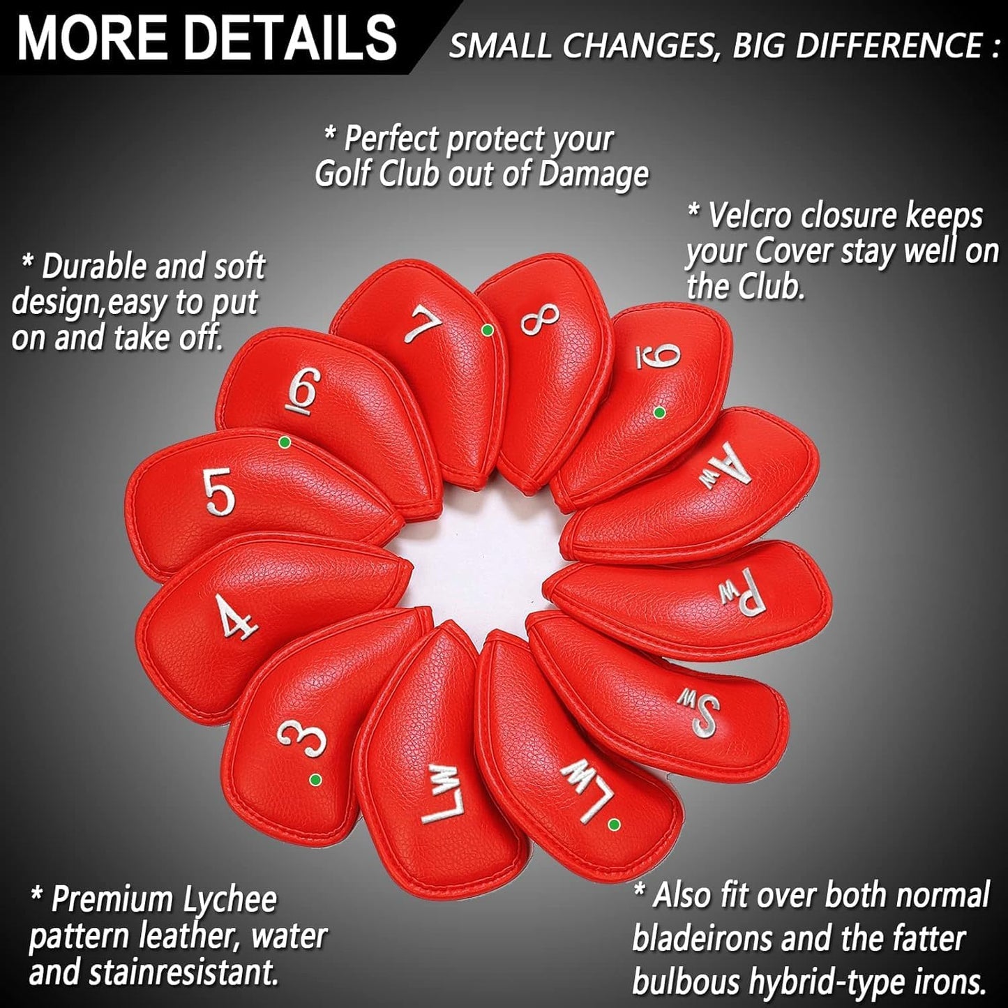 FINGER TEN Premium Synthetic Leather Stylish Iron & Wedge Golf Head Covers Value 12 Piece Set