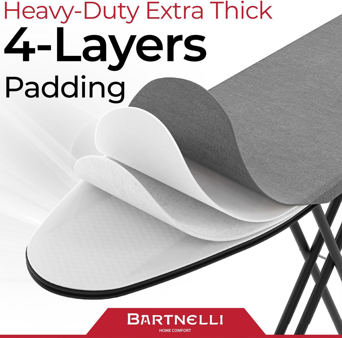 Bartnelli by Rorets Ironing Board Made in Europe | Iron Board with 4 Layered Cover & Pad, Height