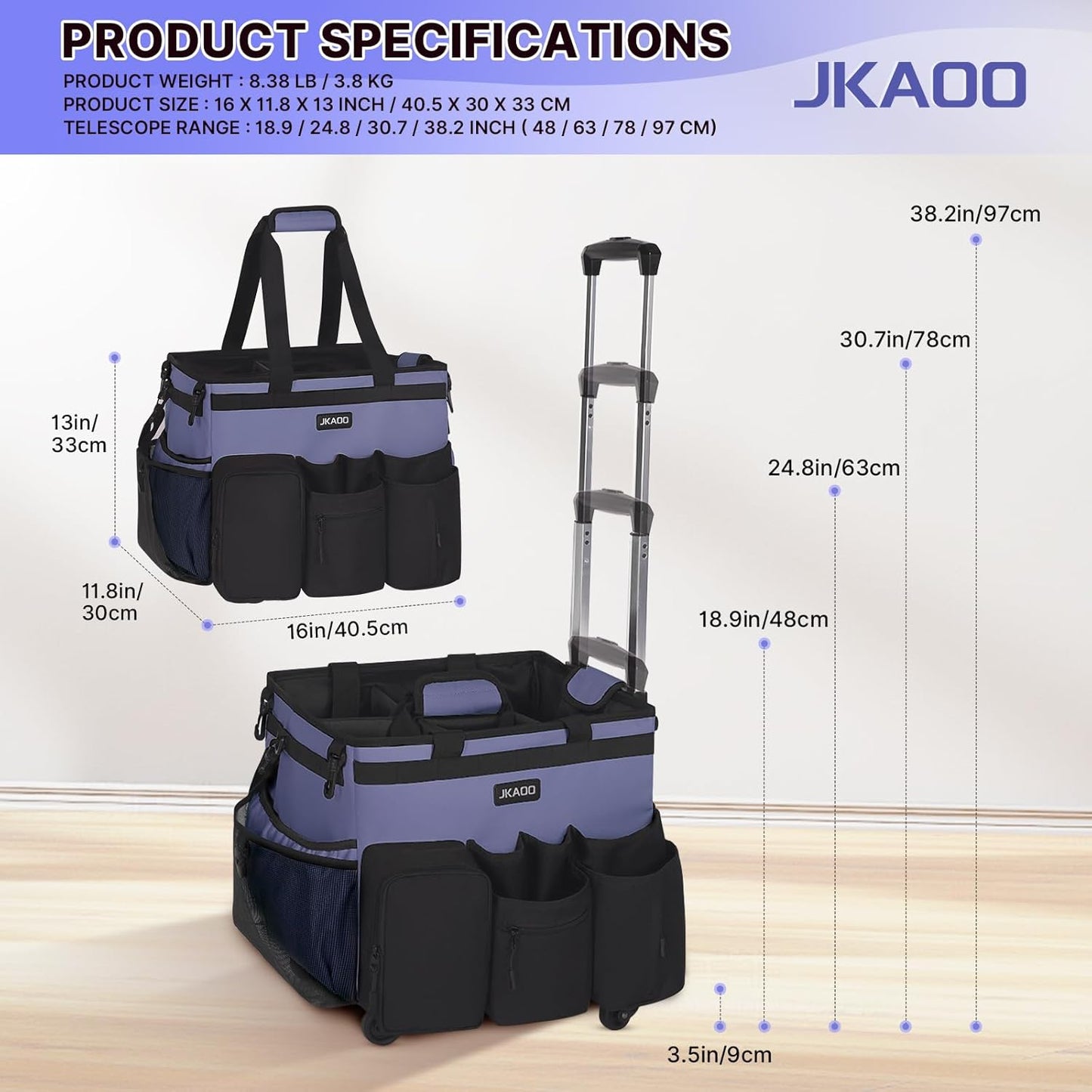 Large Rolling Cleaning Caddy Bag with Detachable Trolley, Waterproof Cleaning Caddy on Wheels for