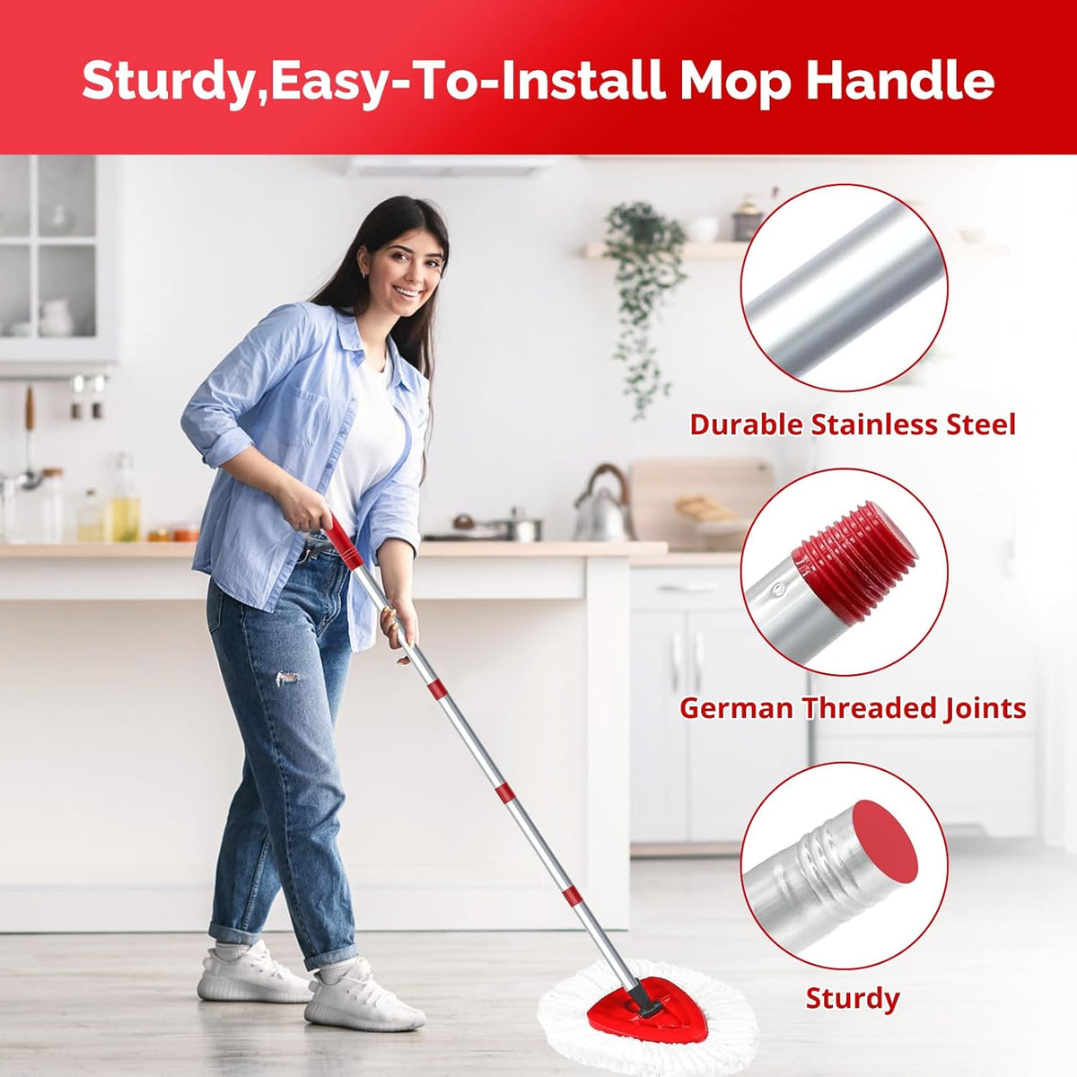 Spin Mop Head, Base, Handle Replacement for O-Ceda EasyWring 1 Tank System,4 Microfiber Mop