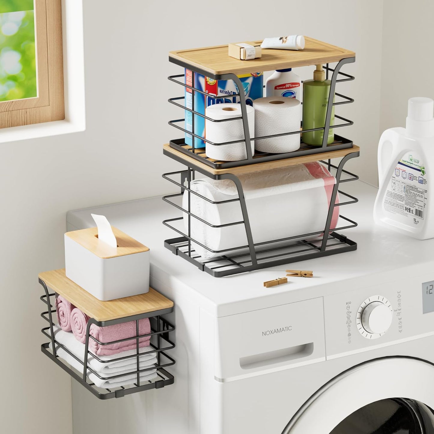 3 Pack Stackable Pantry Organizer, Trash Bag Dispenser Under Sink, Kitchen Organization and