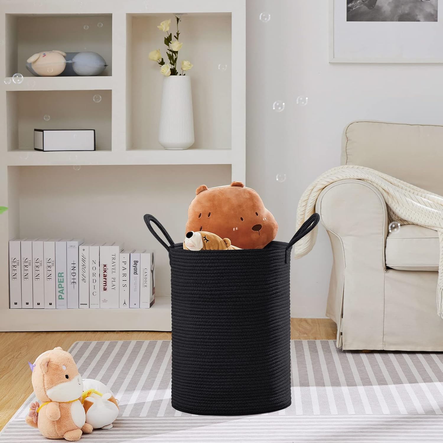 VIPOSCO Large Laundry Hamper, Tall Woven Rope Storage Basket for Blanket, Toys, Dirty Clothes in