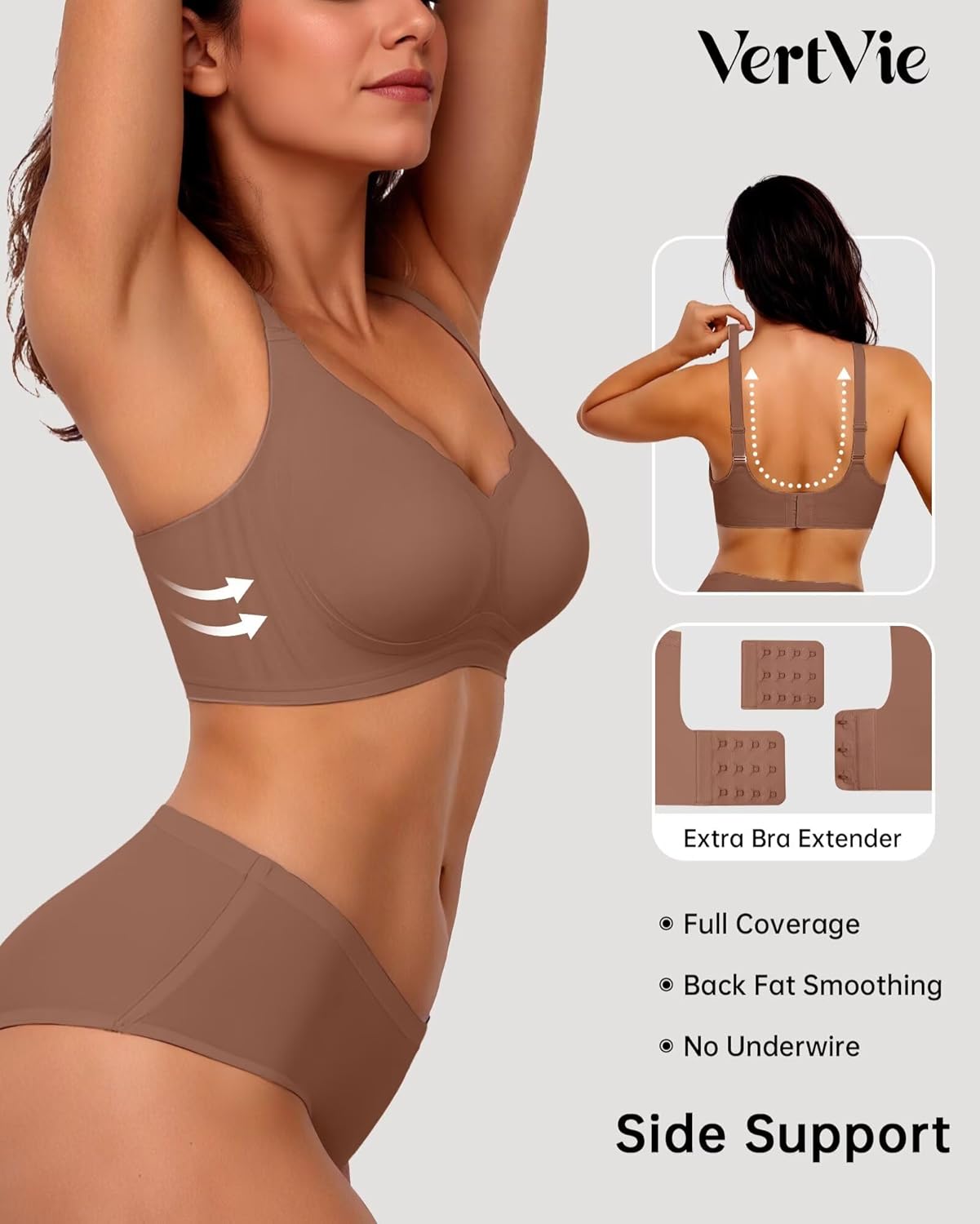 Vertvie Womens Seamless Bras No Underwire Supportive Wireless Push Up Full Coverage Bralette