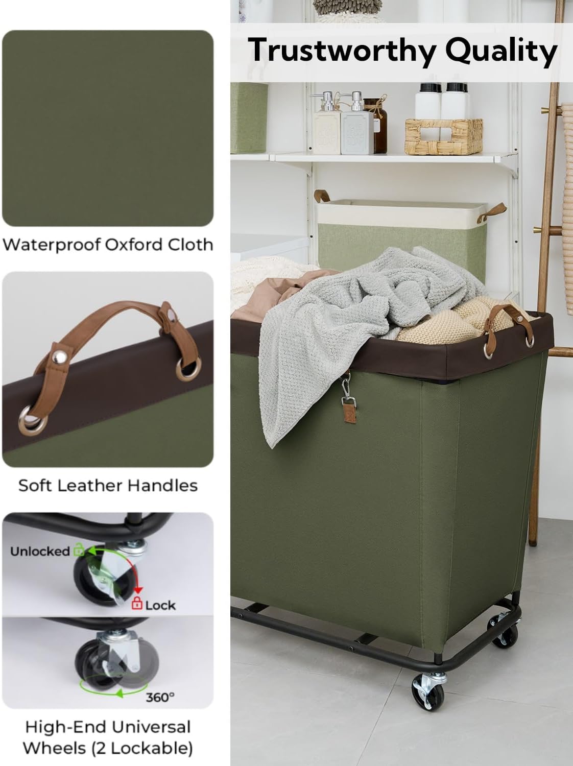 StorageWorks 320L Laundry Basket with Wheels, Extra Large Rolling Hampers for Clothing Organizer