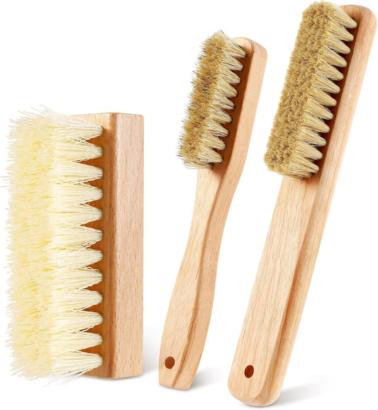 3 Pcs Wood Laundry Stain Brush Stain Remover Brushes with Boar Bristle Small Stain Brush for