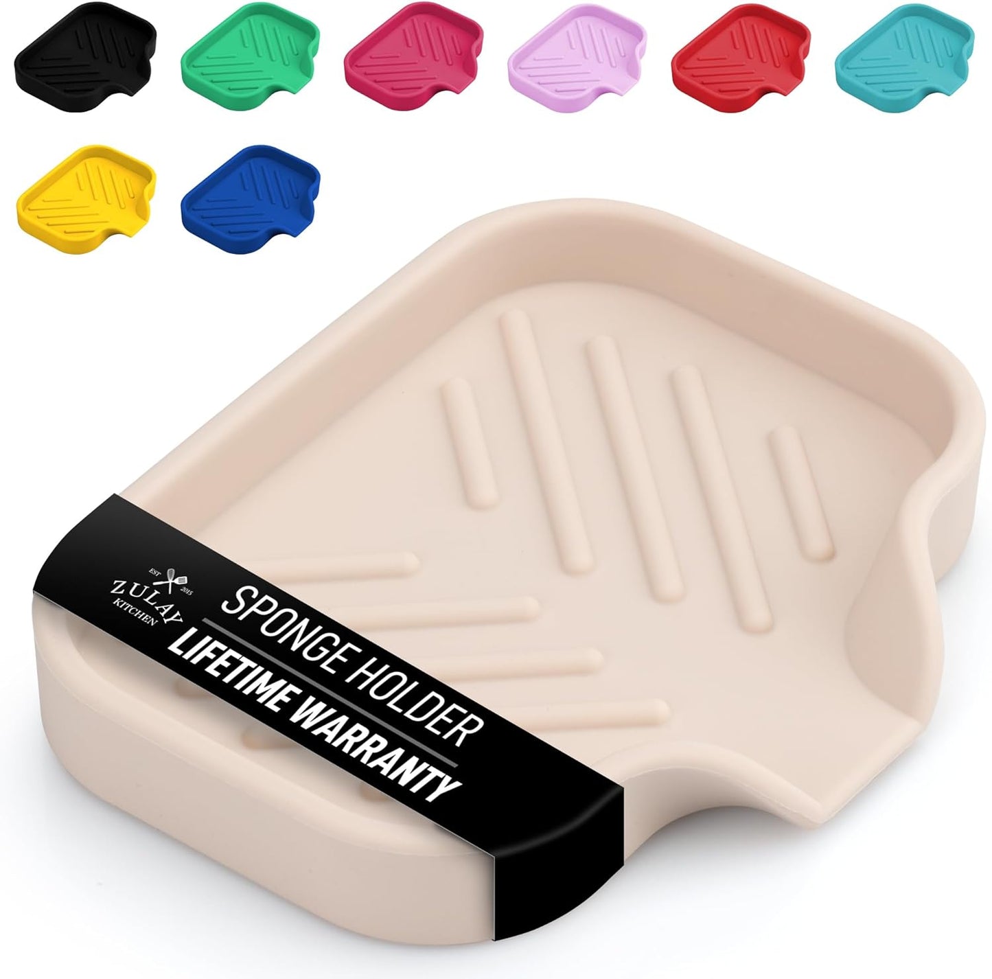 Zulay Kitchen Small Silicone Sponge Holder (4.9x3.3”) – Space-Saving Sink Organizer Tray for