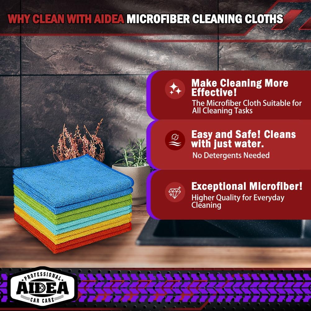 AIDEA Microfiber Cleaning Cloth 10PK, Micro Fiber Cloth for Cleaning Cars, Premium All Purpose Car