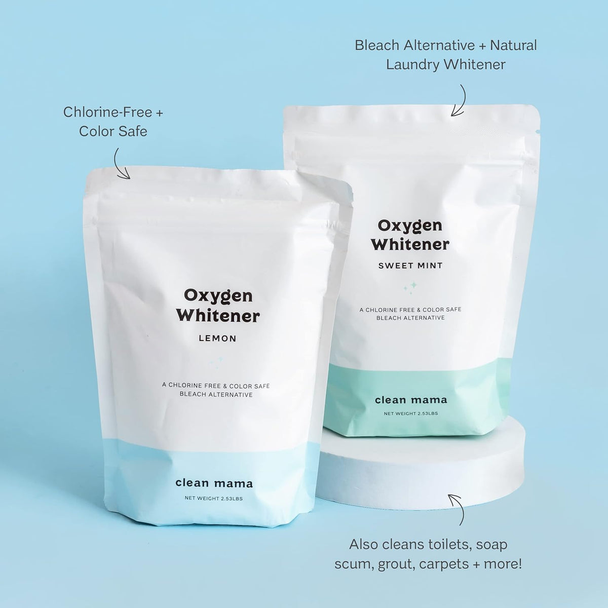 Clean Mama Natural Oxygen Whitener and Stain Remover - Color-Safe Natural Bleach Alternative