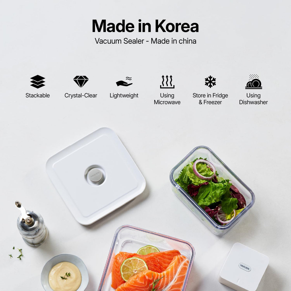 VAKUEN Premium Airtight Food Storage Container. Meal Prep 0.85qt 3pc/Set. 3pcs Container. Patented