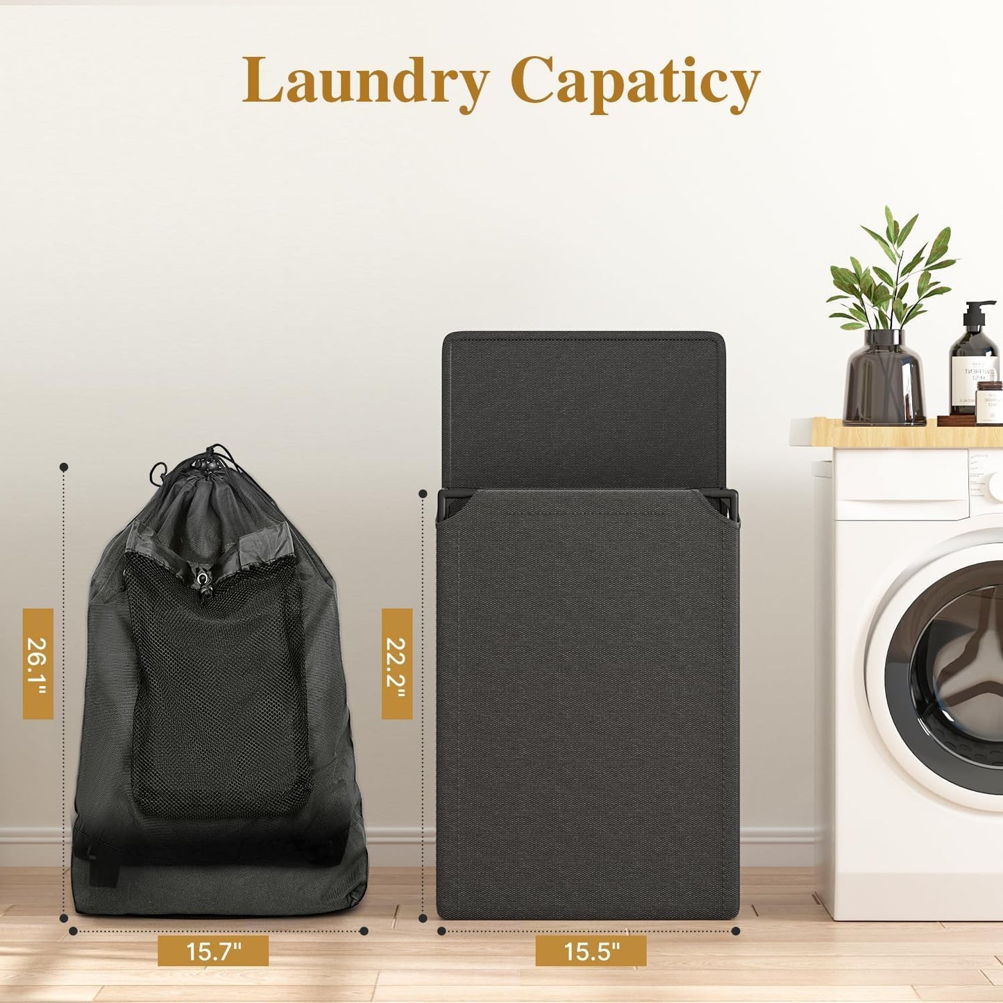 60L 2-in-1 Laundry Hamper with Laundry Backpack, Waterproof Basket with Lid, Laundry Bag with